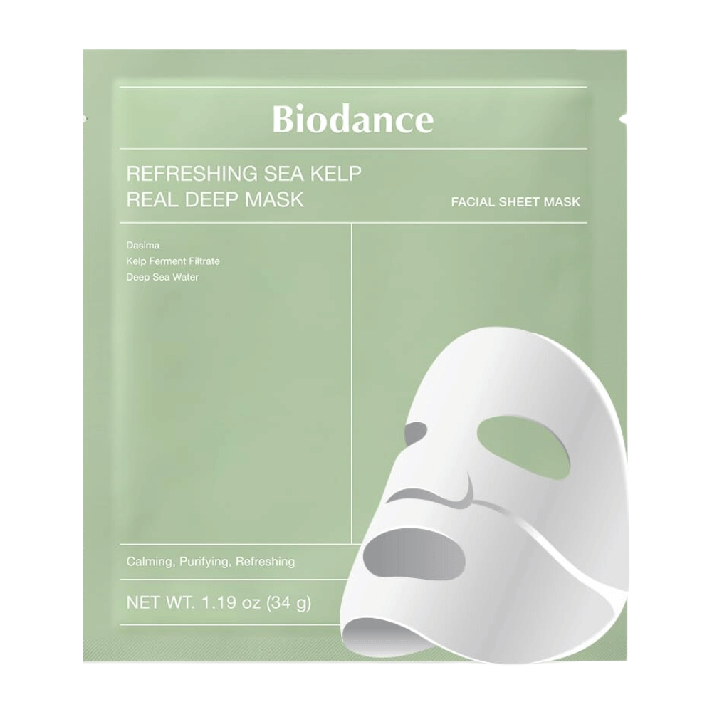 Biodance Refreshing Sea Kelp Real Deep Mask – upokojujúca a hydratačná pleťová maska s fermentovanou riasou a hlbokomorskou vodou. Čistí, vyvažuje a dodáva pokožke svieži lesk.