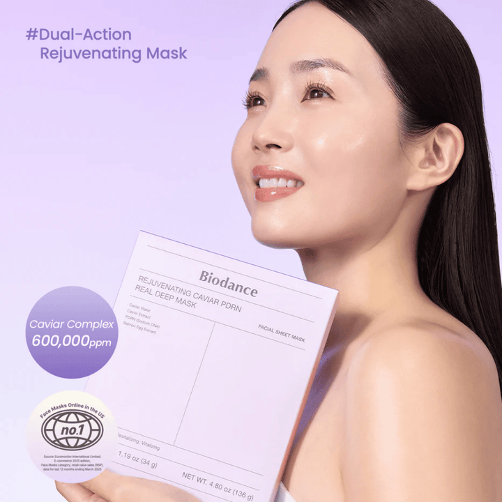 Obrázok produktu Biodance Rejuvenating Caviar PDRN Real Deep Mask – fialové balenie sheet mask s kaviárom, PDRN a hydratačnou formulou