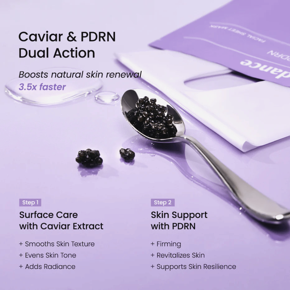 Kaviár a PDRN-ingrediencie v Biodance Rejuvenating Caviar PDRN Real Deep Mask ktoré posilňujú obnovu pokožky a poskytujú pevnejšiu pleť