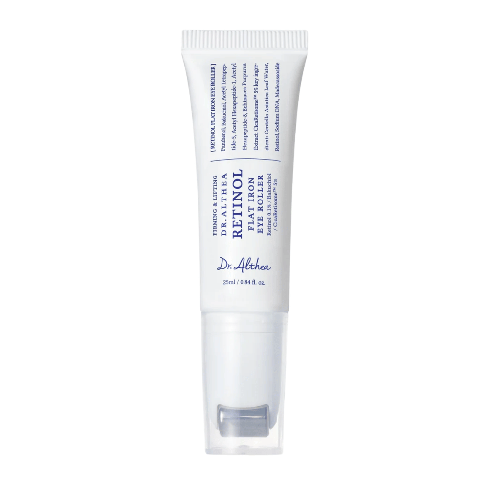 Dr. Althea Retinol Flat Iron Eye Roller – očné sérum s retinolom a aplikátorom s valčekom, ktoré znižuje vrásky, tmavé kruhy a unavenú pokožku.