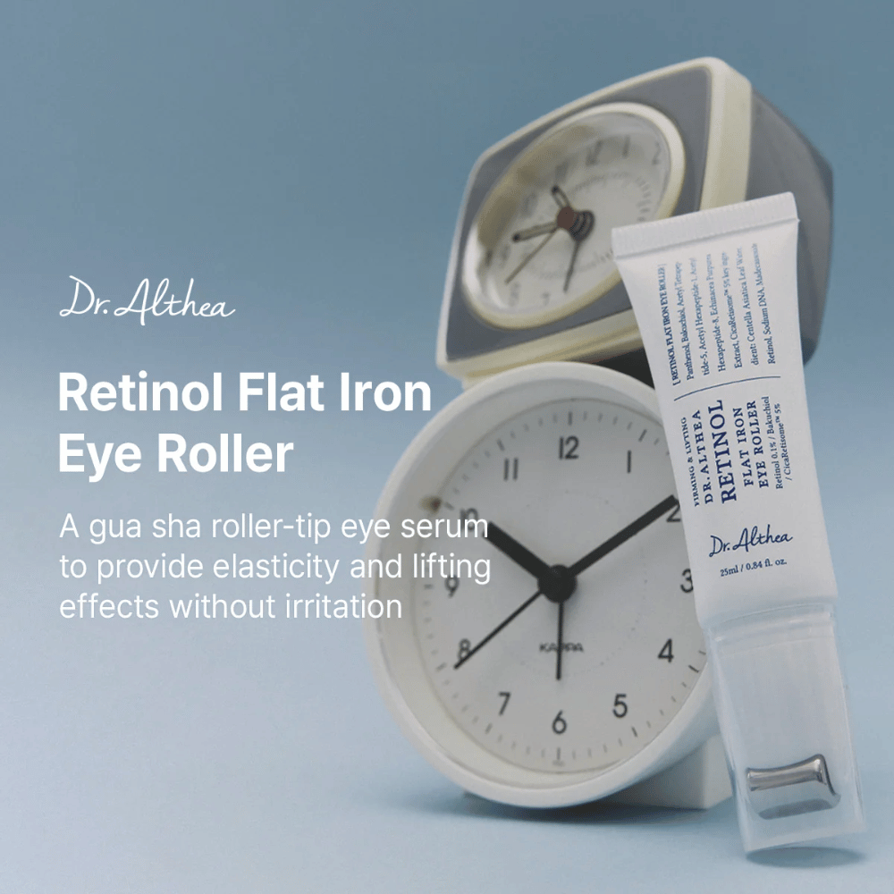 Dr. Althea Retinol Flat Iron Eye Roller očné sérum s liftingovým efektom, ktoré posilňuje elasticitu pokožky a dodáva svieži vzhľad.