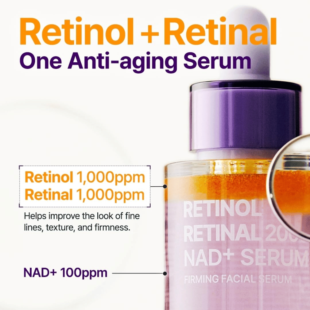 PURITO SEOUL Retinol Retinal 2000 NAD+ Serum s 1000 ppm retinolu, 1000 ppm retinalu a 100 ppm NAD+ na jemné linky, textúru a pevnosť.