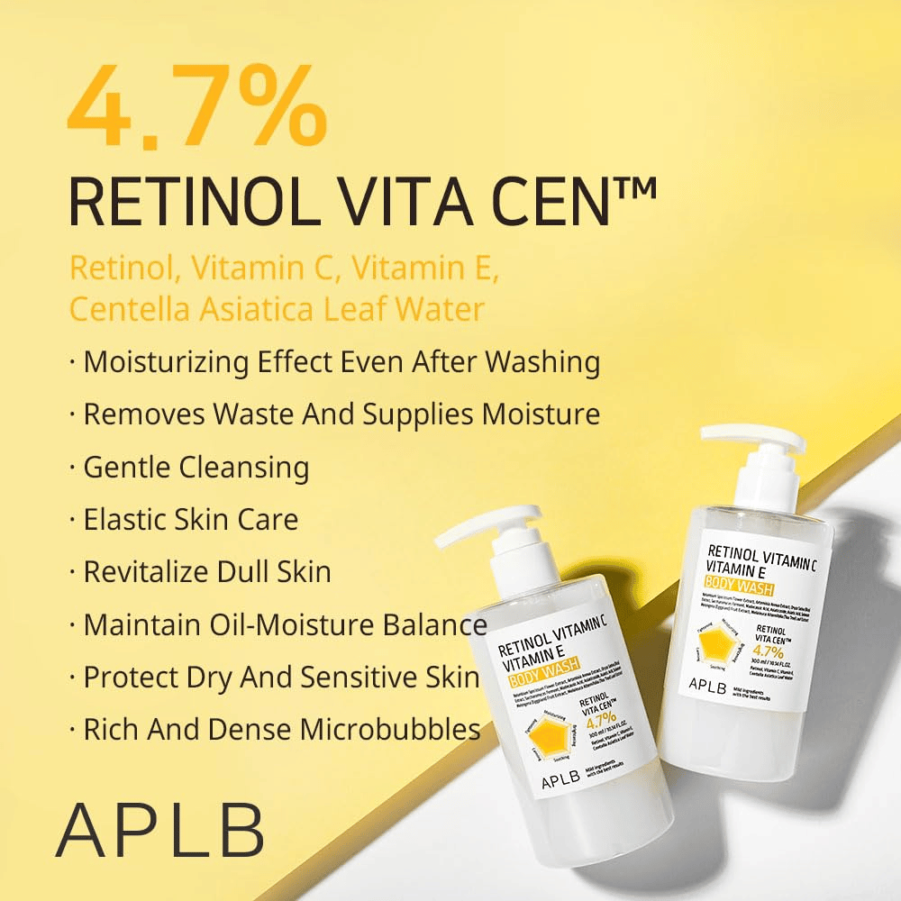 5. APLB Retinol Vitamin C Vitamin E Body Wash – telové čistenie so 4,7 % komplexom Retinol Vita Cen pre jemnú a hydratovanú pokožku