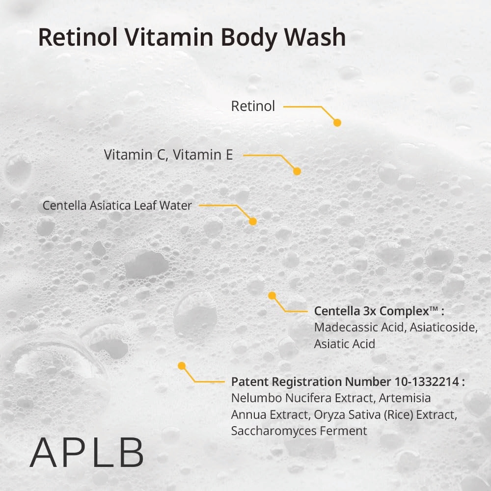 4. APLB Retinol Vitamin C Vitamin E Body Wash – zložky s retinolom, vitamínom C, vitamínom E a Centella Asiatica
