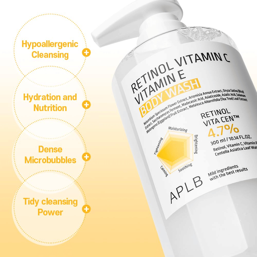 3. APLB Retinol Vitamin C Vitamin E Body Wash – hydratačný telový gél s retinolom, vitamínom C, vitamínom E a centellou