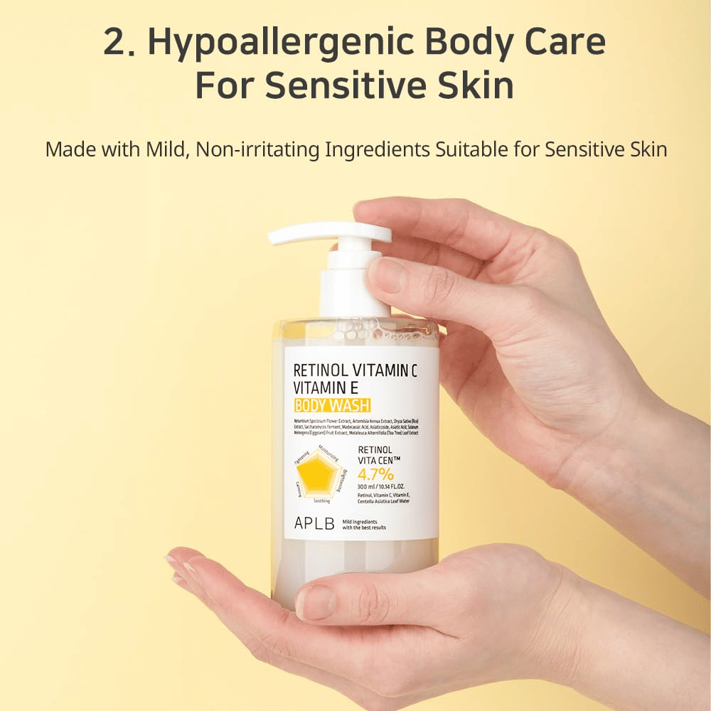 1. APLB Retinol Vitamin C Vitamin E Body Wash – jemné a hydratačné telové čistenie pre citlivú pokožku