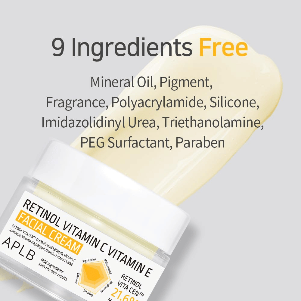 APLB Retinol Vitamin C Vitamin E Facial Cream bez deviatich vybraných zložiek