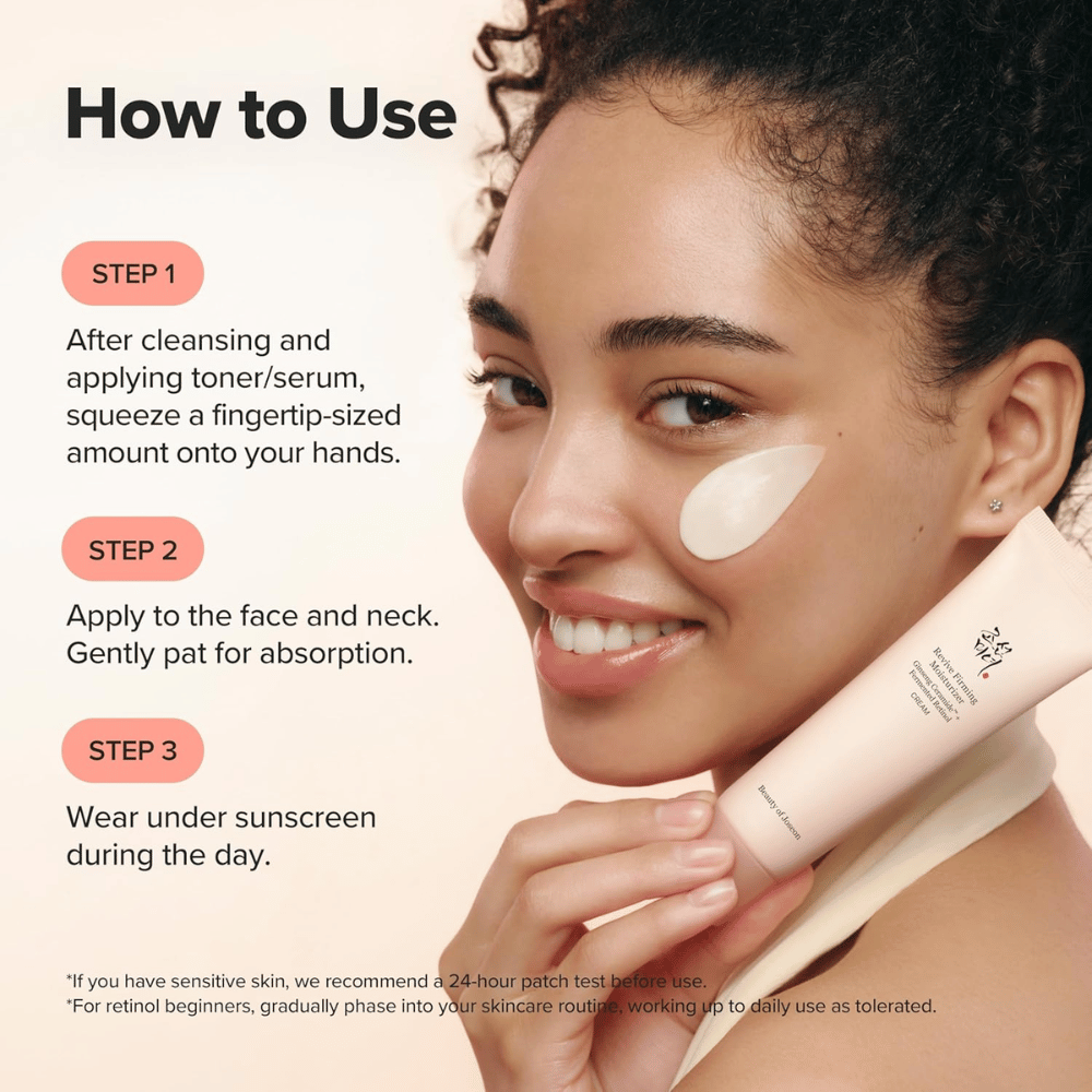 Obrázok – ako používať / aplikácia
Beauty of Joseon Revive Firming Moisturizer sa aplikuje na tvár po čistení, hydratuje pokožku a zlepšuje elasticitu pomocou retinolu.