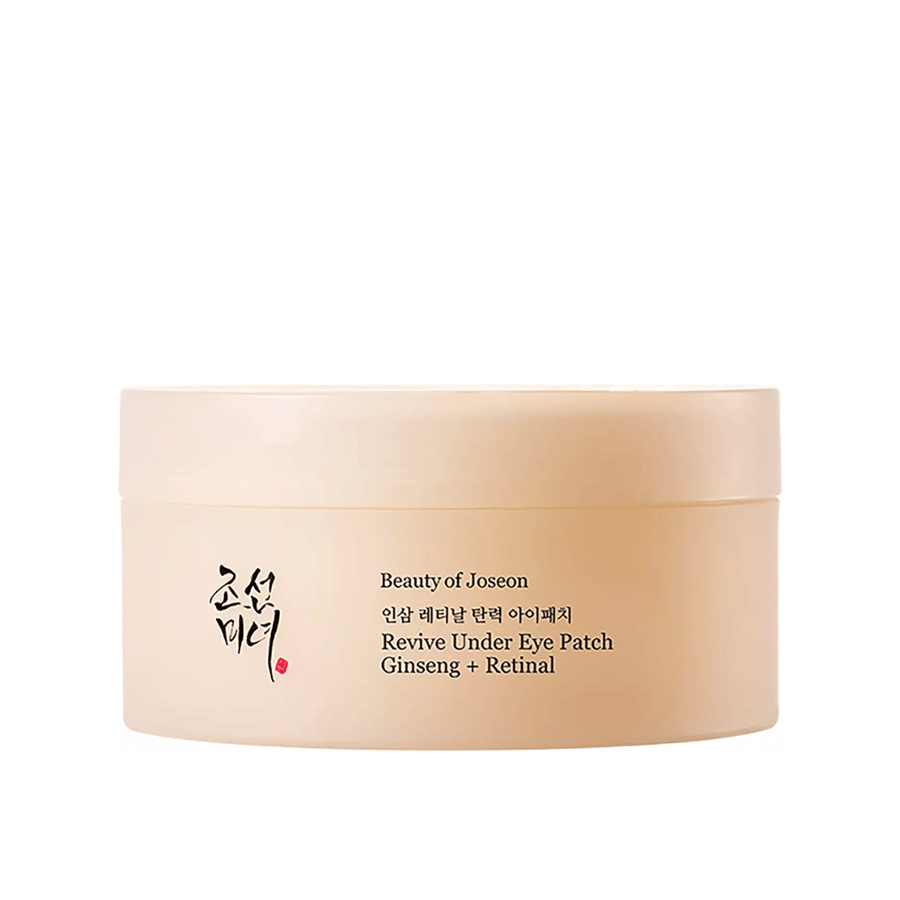 Beauty of Joseon Revive Under Eye Patch Ginseng + Retinal  v nádobe, kórejské očné náplasti, ktoré pomáhajú znižovať jemné linky, tmavé kruhy a suchosť okolo očí.