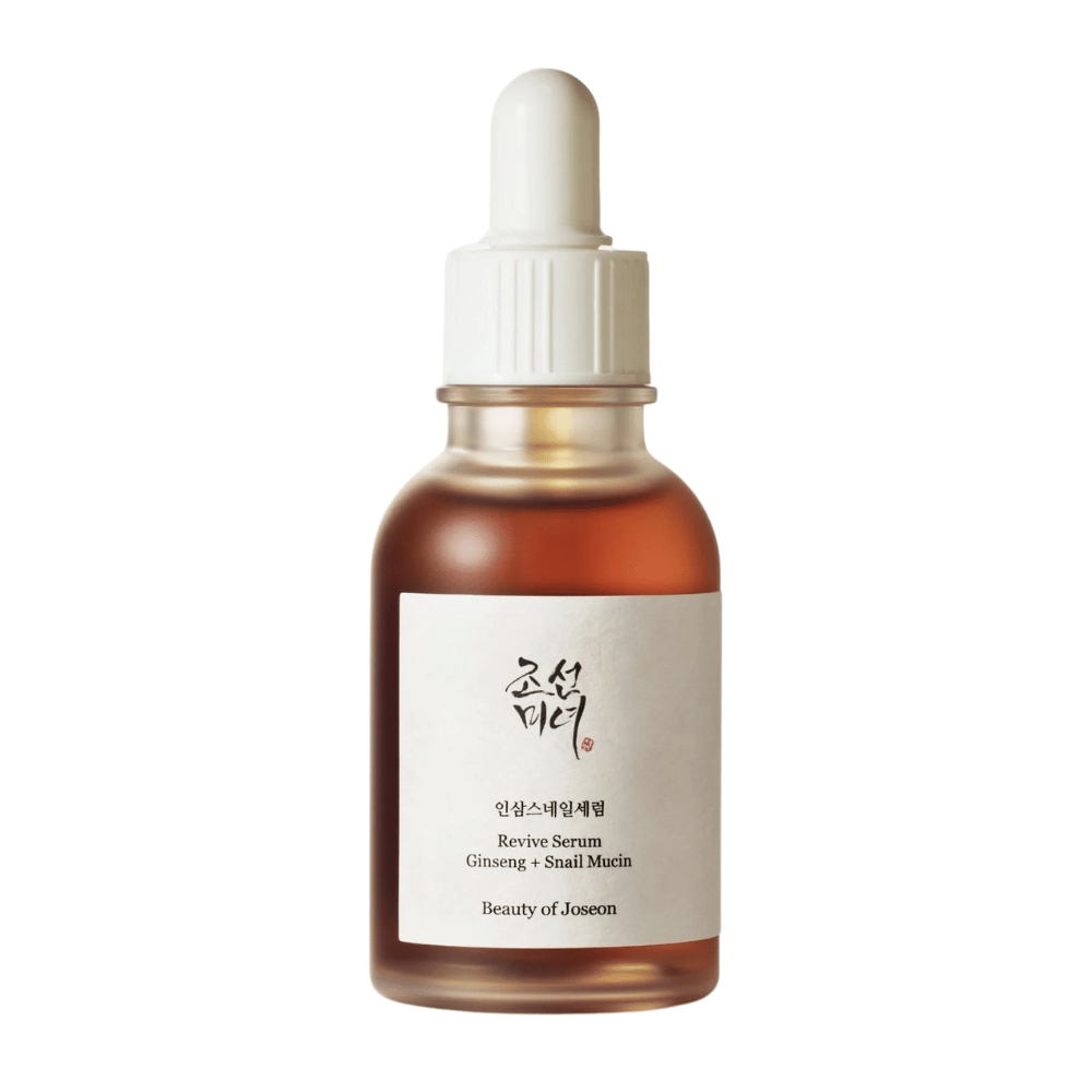 Obrázok produktu na Beauty of Joseon Revive Serum Ženšen + slimačí mucín v hnedej sklenenej fľaši – anti-age sérum pre pevnejšiu pleť.