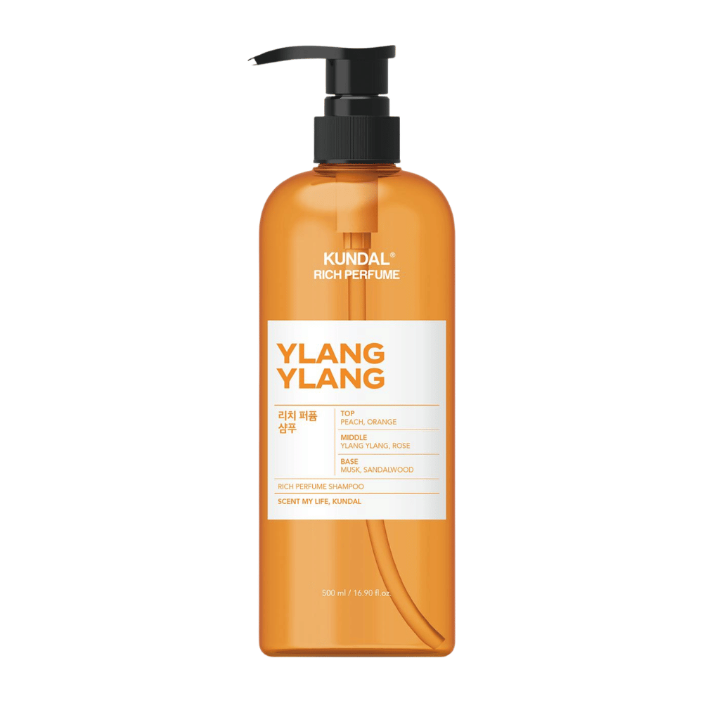 1. KUNDAL Rich Perfume Shampoo Ylang Ylang 500 ml – parfumovaný šampón s vôňou broskyne, pomaranča, ylang-ylangu a ruže