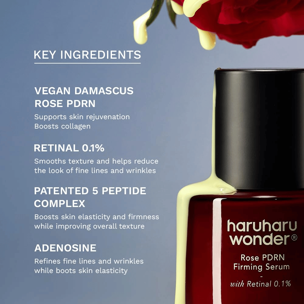 Haruharu Wonder Rose PDRN Firming Serum s vegánskym Rose PDRN, retinalom 0,1 %, peptidmi a adenozínom