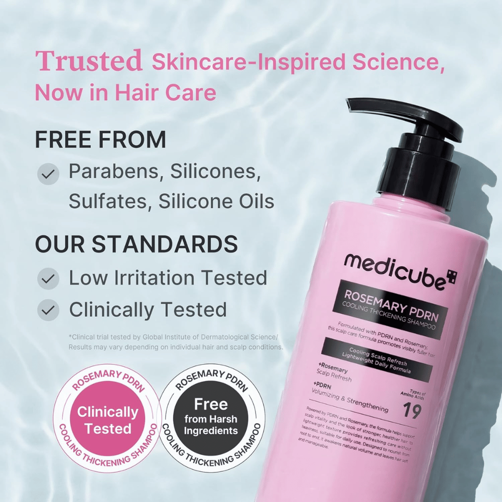 Medicube Rosemary PDRN Cooling Thickening Shampoo s klinicky testovaným zložením bez sulfátov, silikónov a parabénov