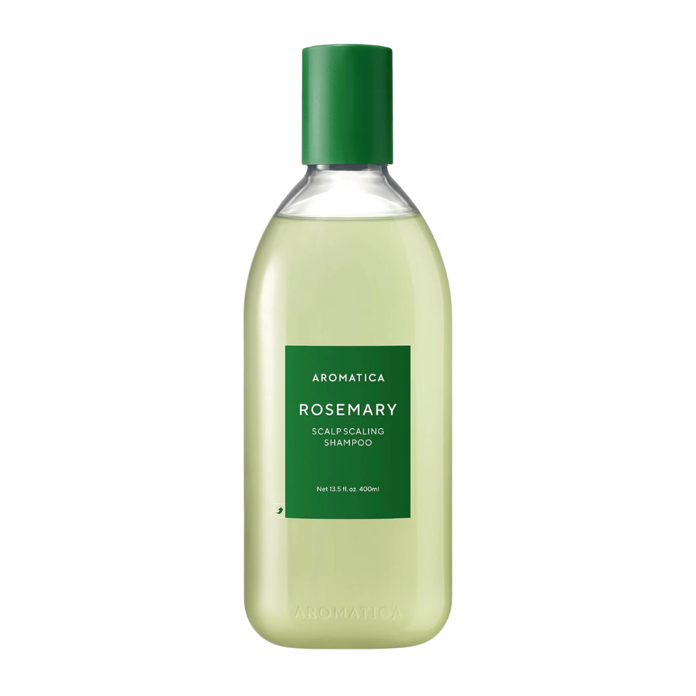 AROMATICA Rosemary Scalp Scaling Shampoo 400 ml – vegánsky šampón s rozmarínom a kyselinou salicylovou, ktorý čistí pokožku hlavy, odstraňuje usadeniny a posilňuje vlasy.