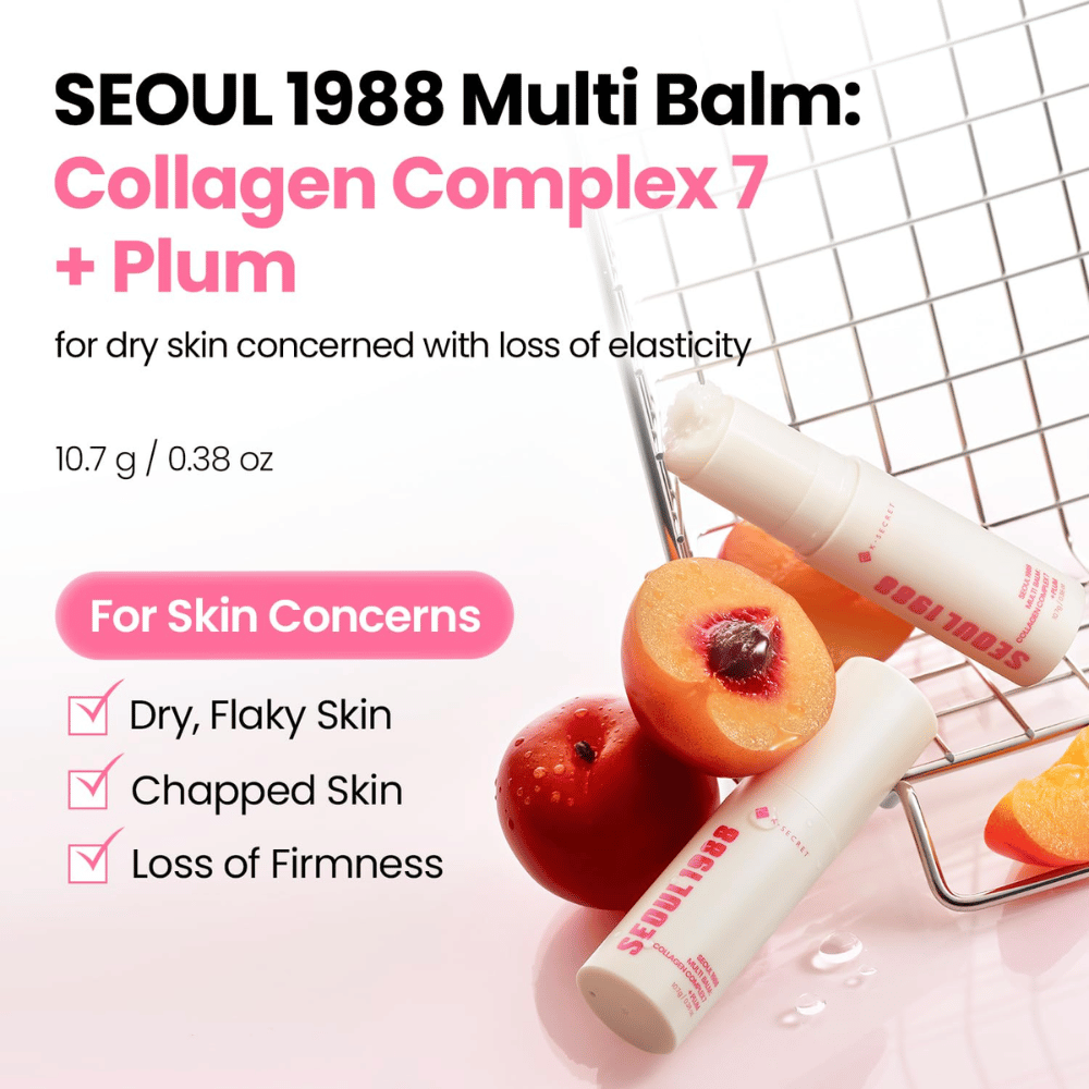 K-SECRET SEOUL 1988 Multi Balm Collagen Complex 7 + Plum 10,7 g – hydratačný balzam pre suchú pokožku a pokožku so zníženou pevnosťou.