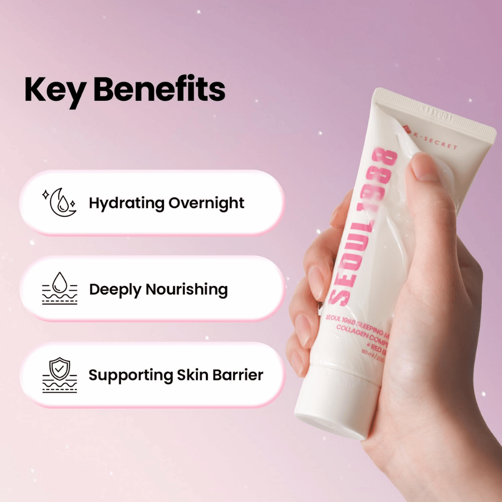 K-SECRET SEOUL 1988 Sleeping Mask – hydratačná a vyživujúca nočná maska, ktorá pomáha posilniť kožnú bariéru.