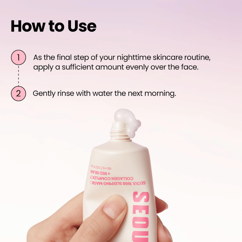 K-SECRET SEOUL 1988 Sleeping Mask – nočná maska s Collagen Complex 7 a Red Bean, ktorá sa aplikuje ako posledný krok večernej rutiny.