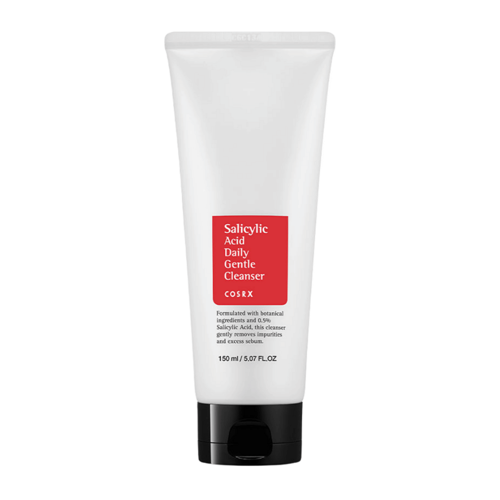 COSRX Salicylic Acid Daily Gentle Cleanser 150 ml v bielej tube s čiernym uzáverom a červenou etiketou.
