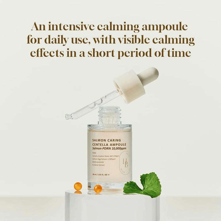 Heveblue Salmon Caring Centella Ampoule 30 ml s PDRN a centella asiatica – intenzívna upokojujúca ampulka na denné použitie a viditeľné zlepšenie pokožky