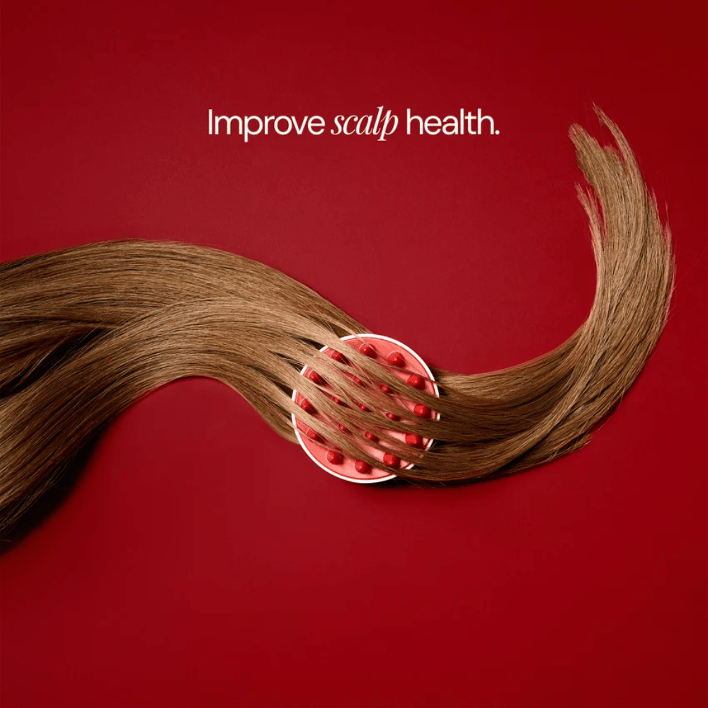 Scalp Massage Brush – červenobiela masážna kefa so silikónovými štetinami na pokožku hlavy