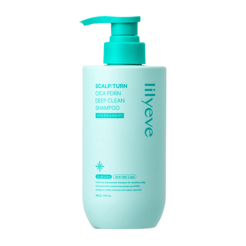 LILYEVE Scalp:Turn Cica PDRN Deep Clean Shampoo – hĺbkovo čistiaci šampón s Cica, PDRN a exozómami, ktorý ošetruje pokožku hlavy a prispieva k zdravším vlasom.