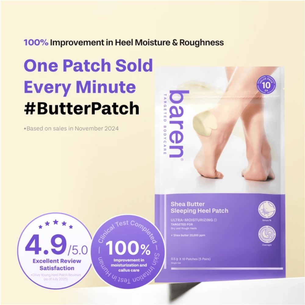 BAREN Shea Butter Sleeping Heel Patch – hydratačná náplasť pre jemnejšie a menej drsné päty