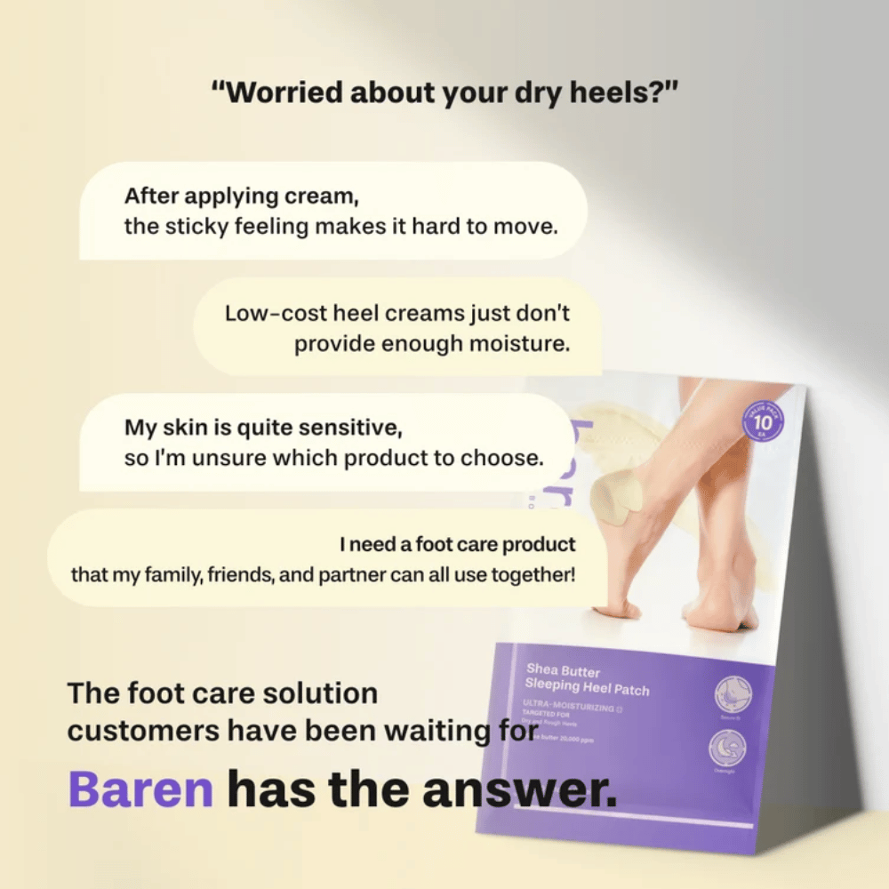 BAREN Shea Butter Sleeping Heel Patch – intenzívna starostlivosť o chodidlá na suché a drsné päty