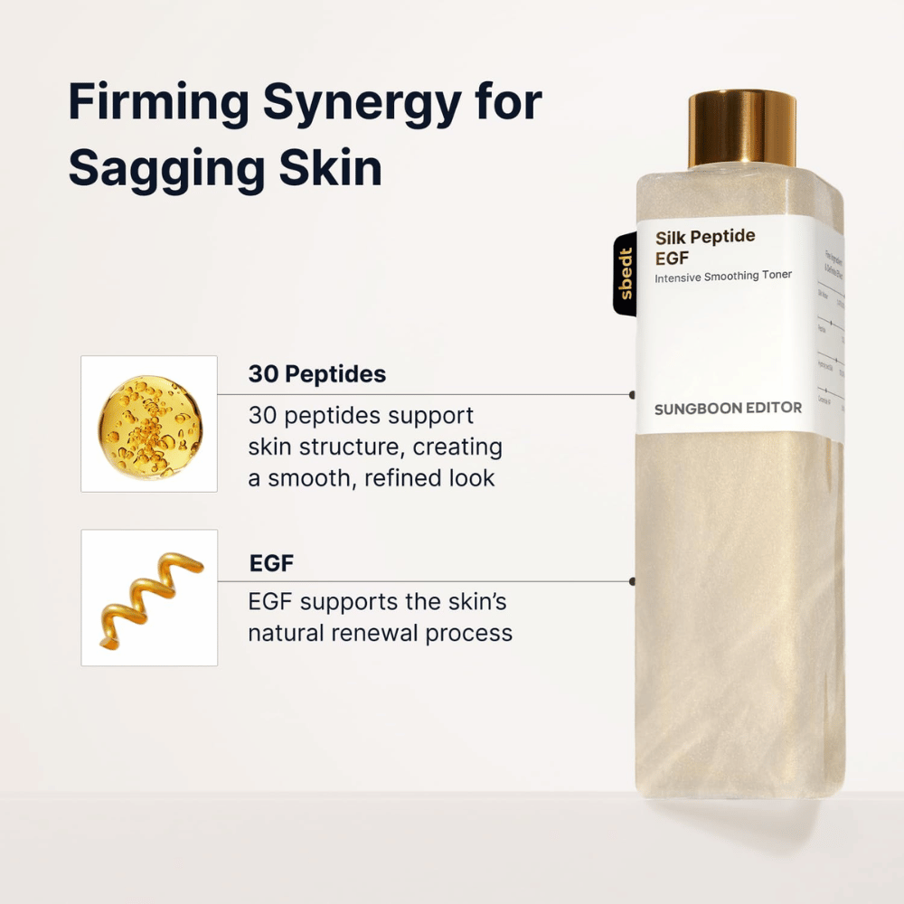 SUNGBOON EDITOR Silk Peptide EGF Intensive Smoothing Toner – toner s 30 peptidmi a EGF pre jednotnejšiu pleť