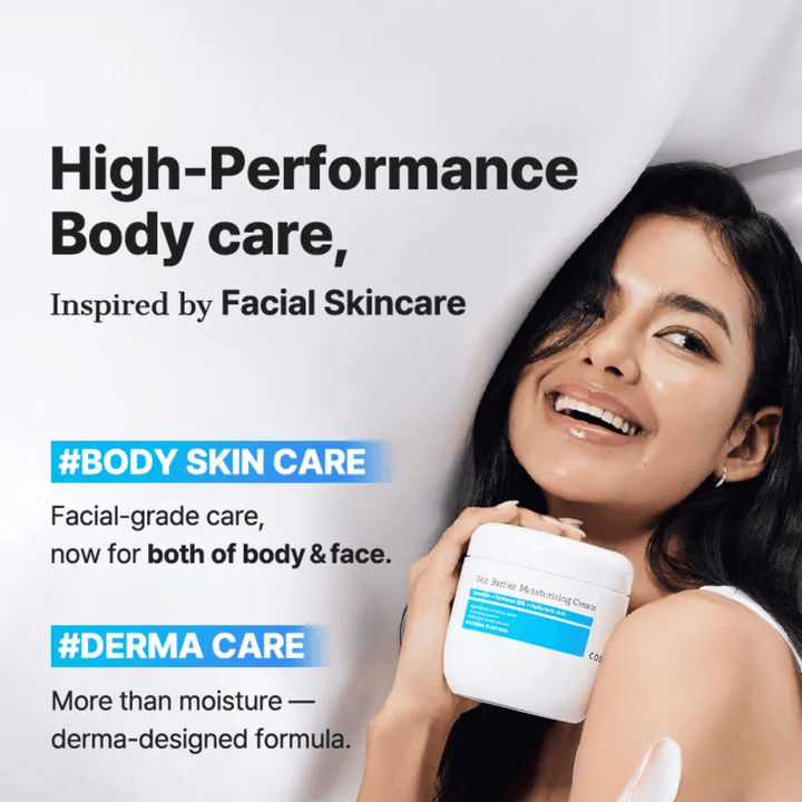 Žena s COSRX Skin Barrier Cream – silná starostlivosť o telo s kvalitou starostlivosti o tvár a dermaformulou.