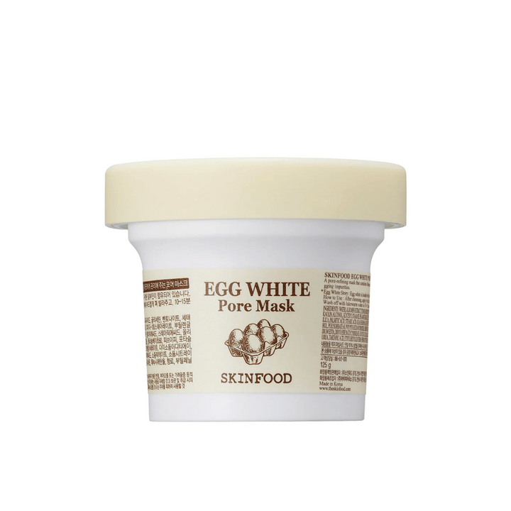 EN SKINFOOD Egg White Pore Mask 120g na bielom pozadí, navrhnutá pre čistenie pórov a zlepšenie pleti.