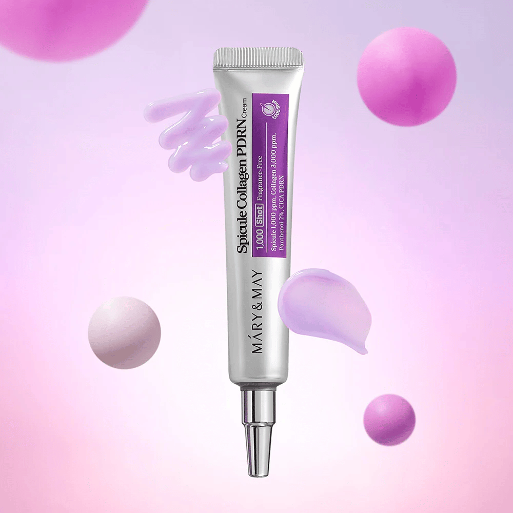 Mary & May Spicule Collagen PDRN Cream s krémovou textúrou, pokročilá kórejská starostlivosť o pleť, ktorá stimuluje obnovu buniek a poskytuje pevnejšiu pokožku.