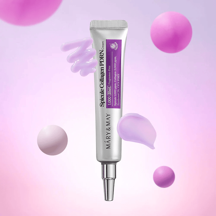 Mary & May Spicule Collagen PDRN Cream s krémovou textúrou, pokročilá kórejská starostlivosť o pleť, ktorá stimuluje obnovu buniek a poskytuje pevnejšiu pokožku.