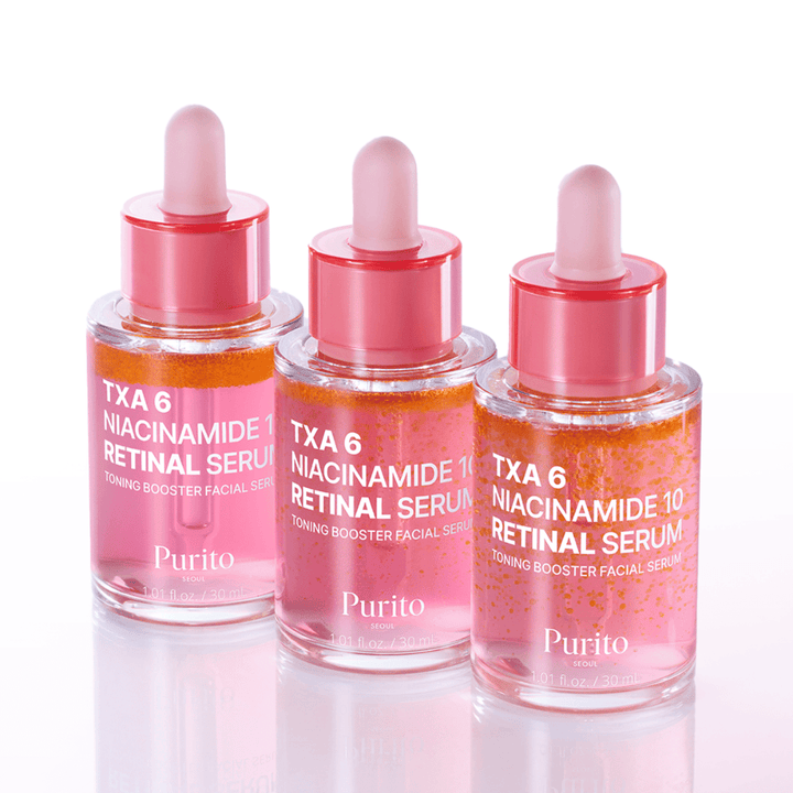Tri fľaše Purito TXA 6 Niacinamide 10 Retinal Serum. Rozjasňujúce a vyhladzujúce pleťové sérum s anti-aging efektom.