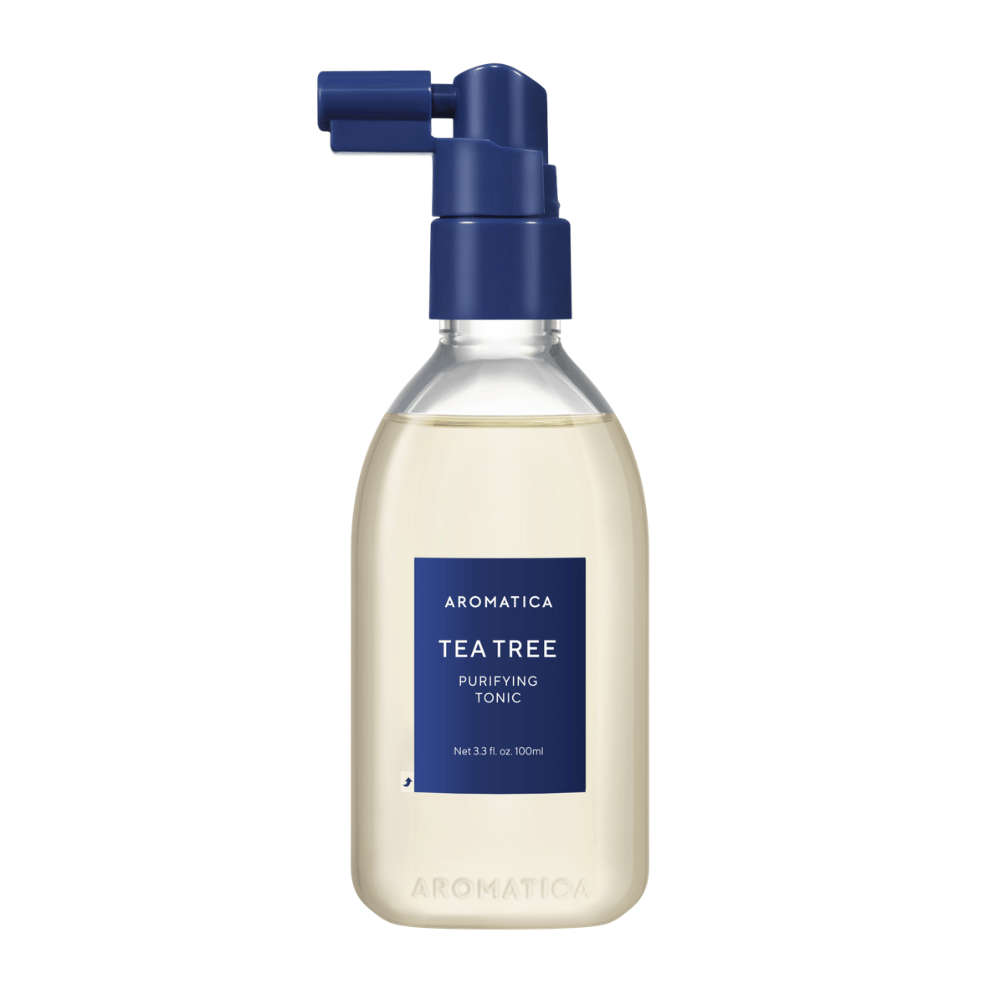 1. AROMATICA Tea Tree Purifying Tonic 100 ml – produktový obrázok tonika na pokožku hlavy s rozprašovačom