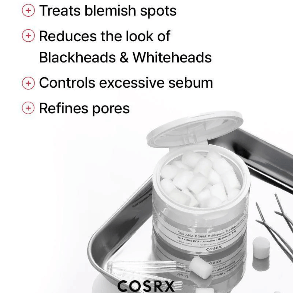 COSRX AHA 2 BHA 2 Blemish Treatment je účinný na liečbu akné, zníženie viditeľnosti čiernych bodiek a bielych bodiek, kontrolu prebytočného mazu a zjemnenie pórov. Perfektné pre čistejšiu pokožku.