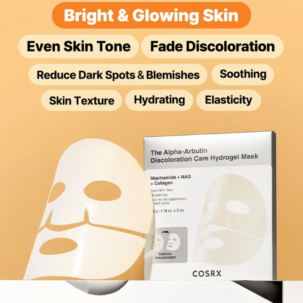 COSRX Alpha-Arbutin Hydrogel Mask – sheet mask ktorý dodáva žiarivosť, rovnomernejší tón pleti, znižuje tmavé škvrny a zlepšuje elasticitu pokožky.