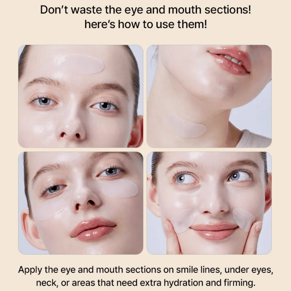 Použitie COSRX Alpha-Arbutin Hydrogel Mask okolo očí a úst – multifunkčný sheet mask ktorý poskytuje extra hydratáciu a pevnosť tam, kde to pokožka najviac potrebuje.