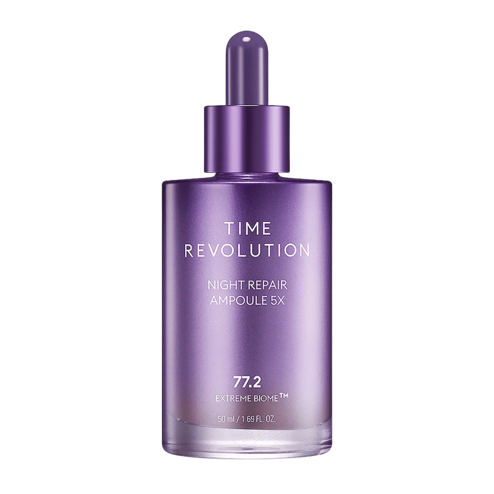 5. MISSHA Time Revolution Night Repair Ampoule 5X 50 ml – koncentrovaná nočná ampulka vo fialovej sklenenej fľaštičke s pipetou