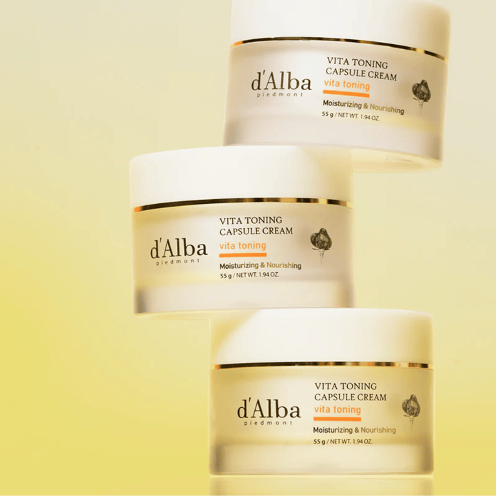 d'Alba Vita Toning Capsule Cream produktový obrázok – kórejský pleťový krém s vitamínovými kapsulami, ktoré pomáhajú zlepšiť jas a elasticitu pokožky.