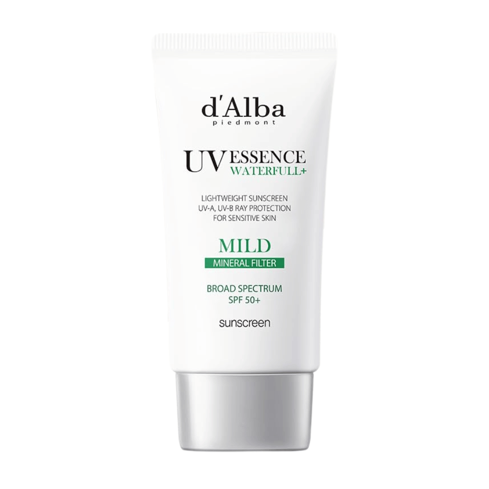 d'Alba Waterfull Mild Sun Cream SPF 50+ – jemný opaľovací krém s minerálnym filtrom, ktorý chráni citlivú pokožku pred UVA/UVB. Ľahká, hydratačná formula v elegantnej bielej tube.