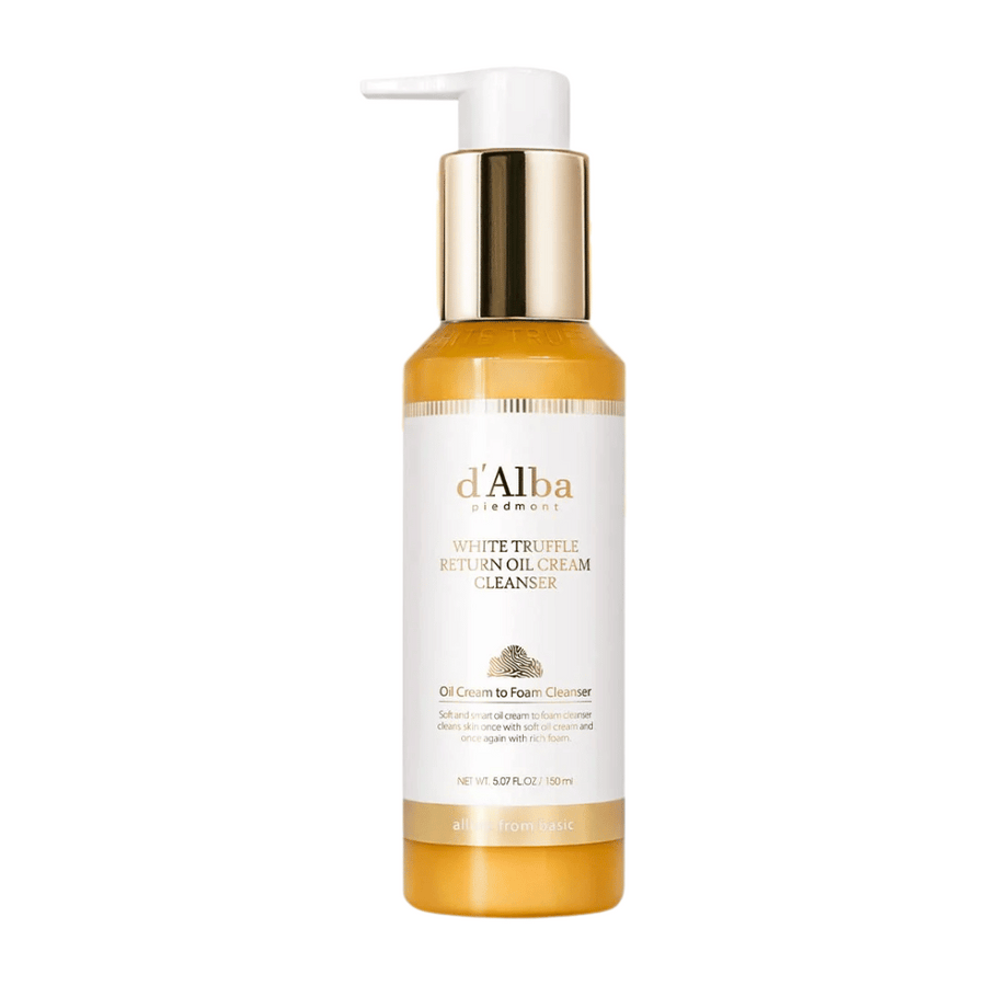 d'Alba White Truffle Return Oil Cream Cleanser je výživný a hydratačný čistiaci krém s extraktom z bielej hľuzovky. Inovatívna formula sa mení z krému na penu, čo poskytuje hĺbkové čistenie a zároveň zachováva prirodzenú rovnováhu vlhkosti pokožky.