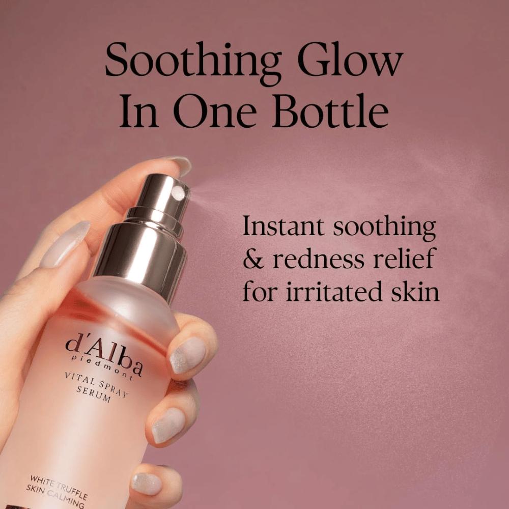 d'Alba White Truffle Vital Spray Serum – hydratačná pleťová hmla, ktorá upokojuje podráždenú pokožku a dodáva jas