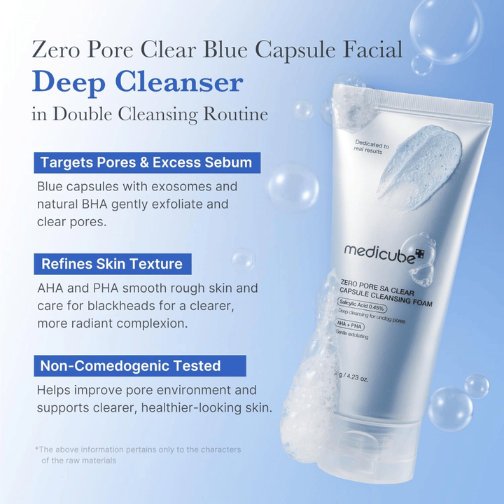Medicube Zero Pore SA Clear Capsule Cleansing Foam – hĺbkovo čistiaci pleťový čistič, ktorý vyvažuje maz a zlepšuje štruktúru pokožky.
