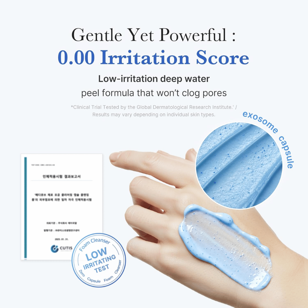 Medicube Zero Pore SA Clear Capsule Cleansing Foam – nízko dráždivé čistenie s modrými kapsulami, ktoré jemne exfoliujú pokožku a čistia póry do hĺbky.