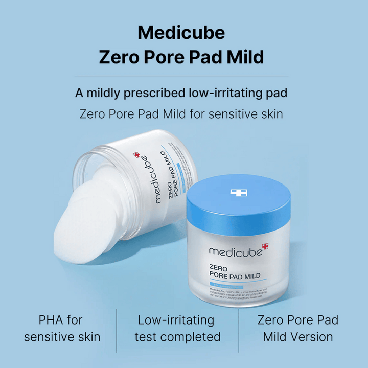 Medicube Zero Pore Pad Mild je špeciálne vyvinutý pre citlivú pokožku. Tieto tampóny obsahujú PHA, ktoré je šetrné k pokožke, a boli testované na minimalizáciu podráždenia. Perfektné pre každodenné použitie na čistenie a hydratáciu pokožky.
