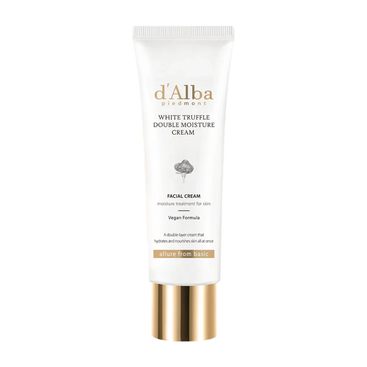 d'Alba White Truffle Double Moisture Cream je pleťový krém s vegánskou formulou, špeciálne vyvinutý na poskytnutie hlbokej hydratácie a výživy pokožke. Dvojitá formula ponúka dlhodobú vlhkosť a podporuje prirodzenú rovnováhu pokožky pre žiarivú pleť.