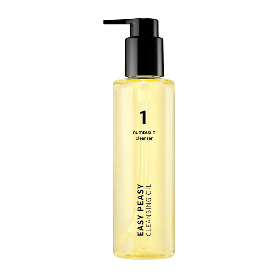 Obrázok produktu Numbuzin No.1 Easy Peasy Cleansing Oil, priehľadná pumpovacia fľaša s čiernym viečkom na bielom pozadí.