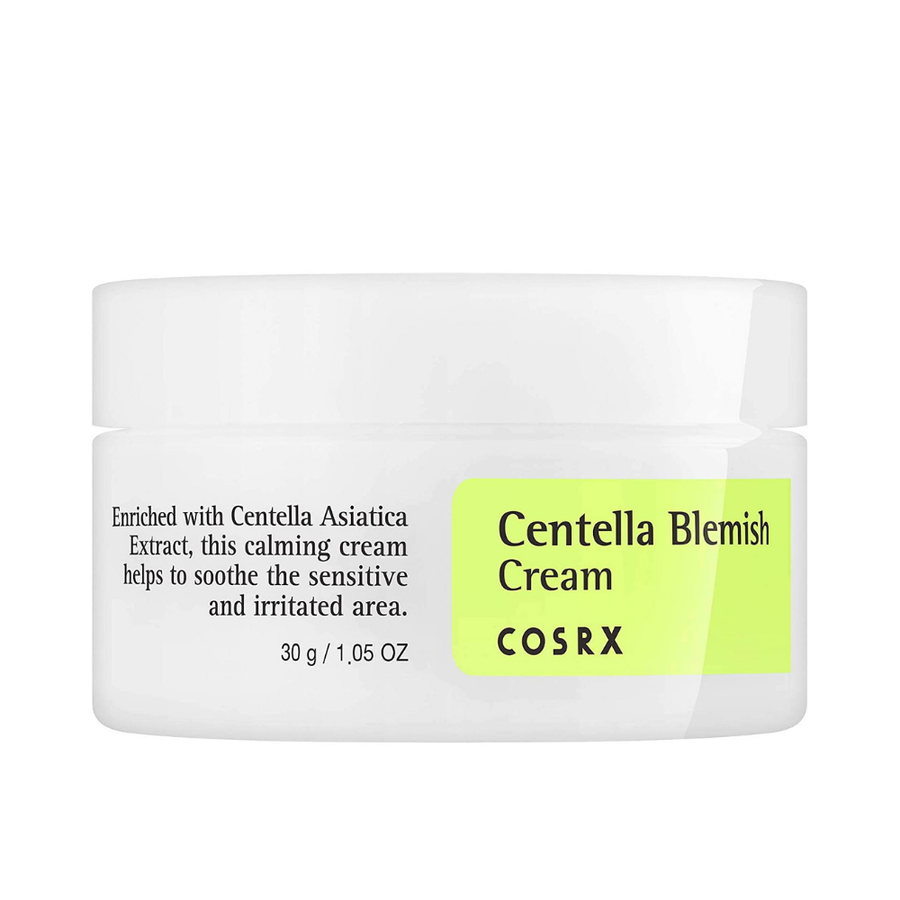 COSRX Centella Blemish Cream 30ml, perfektný pre pokožku náchylnú na akné.