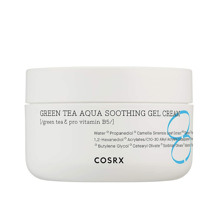 COSRX Green Tea Aqua Soothing Gel Cream 50ml, ktorý hydratuje a upokojuje pokožku.
