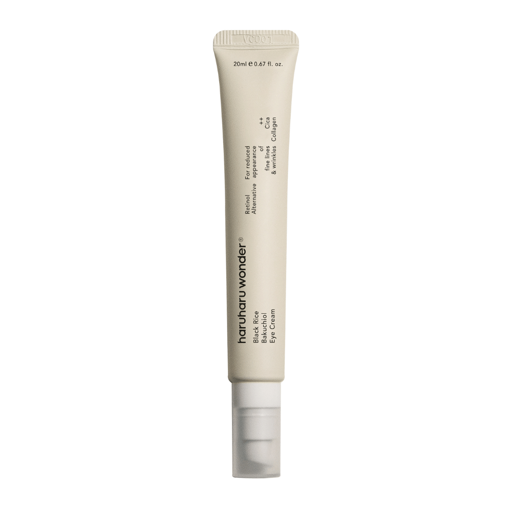 Tuba Haruharu Wonder Black Rice Bakuchiol Eye Cream 20ml na bielom pozadí na zníženie viditeľnosti jemných liniek a vrások.